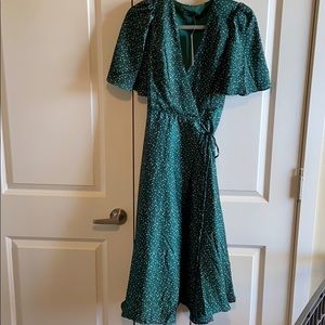 Green with white polka dot midi dress